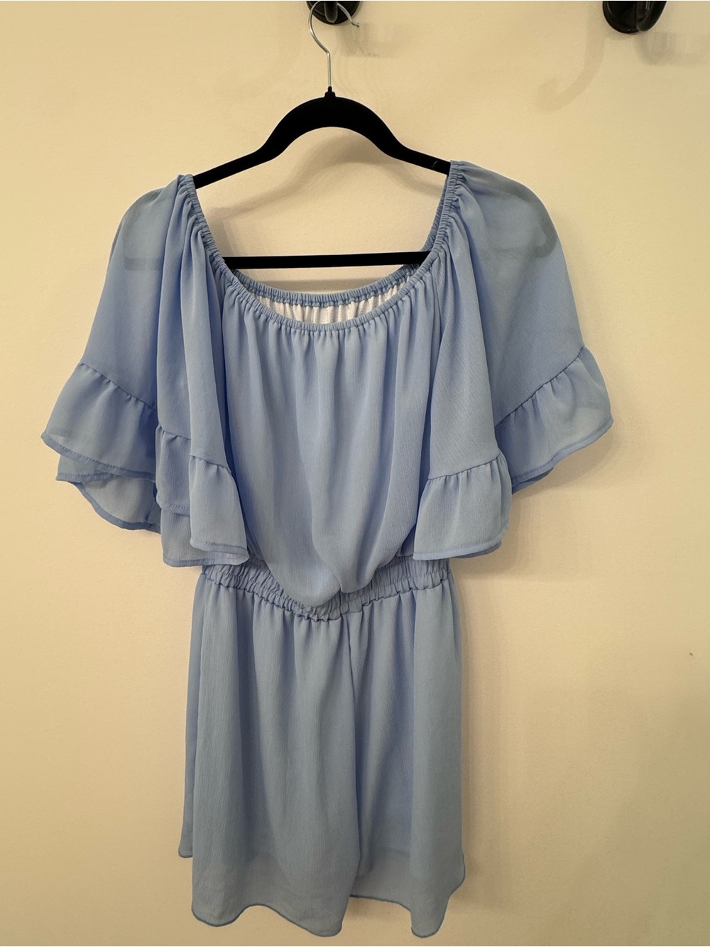 Light Blue Off-Shoulder Ruffle Sleeve Top - Picture 2 of 2